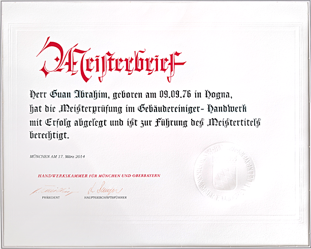 Meisterbrief sol cleaning